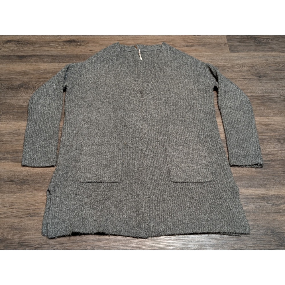 Free People Oversized Knit Cardigan Sweater Gray V Neck Pockets M